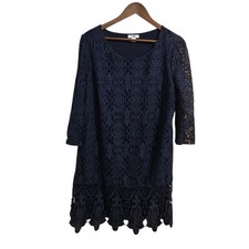 Cato Womes Dress Size 16 Lace Overlay 3/4  Sleeve Dark Blue Lined Knee Length