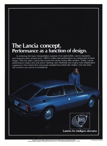 1978 Lancia: Performance Function Of Design Vintage Print Ad