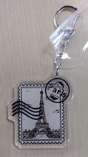 Paris Stamp Keychain. "Plastic, New, Free USA Shipping"