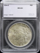 1934-D Peace Dollar SEGS MS-64+ Original Mint State Example W / Video