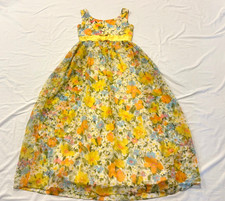 VTG 60 70s Fairy Festival Romantic Boho Maxi Dress Floral Chiffon Union Label S