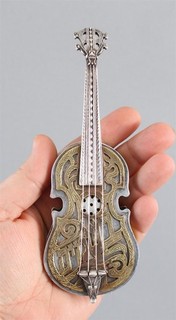 Antique Sterling Silver NETAFIM Judaica Besamim Spice Box Miniature Violin NR