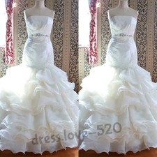 Gorgeous Wedding Dresses Strapless Beading Ruffles Tulle Mermaid Bridal Gowns
