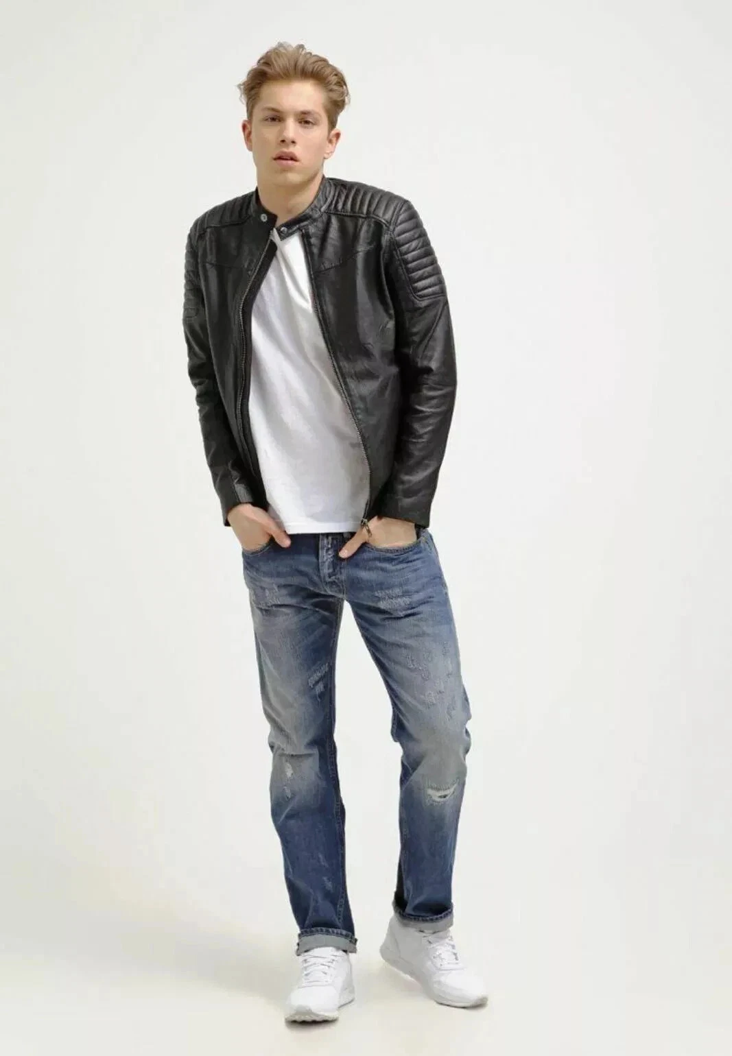 New Trendy Classic Casual Leather Jacket Mens Leather Jacket Durable Outerwear
