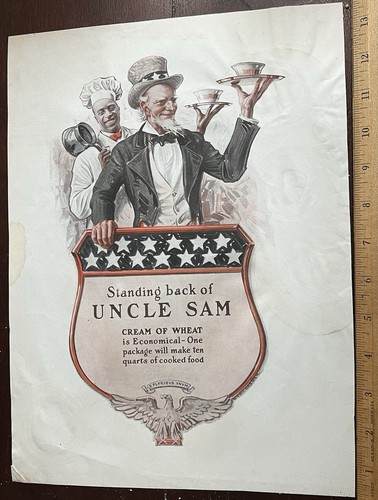 Cream of Wheat Advertising, 1918 Standing Back of Uncle Sam,10 x 13.5 in. Color