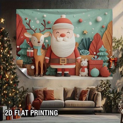 1pc Large Christmas Tapestry - Santa Claus & Reindeer Holiday Decorations with R