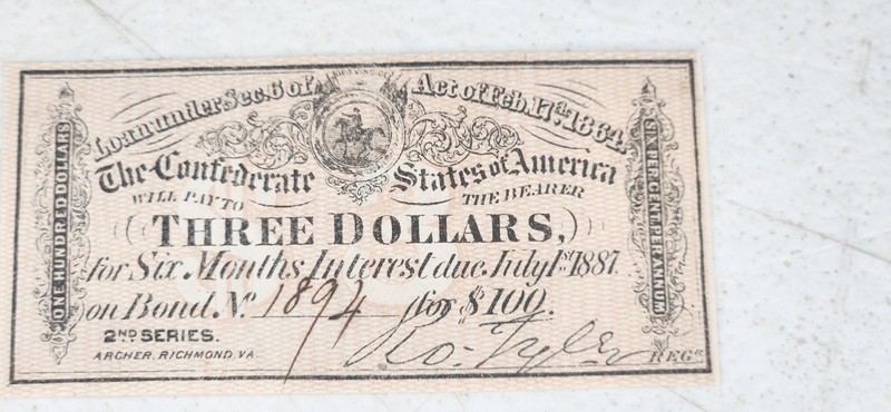 The Confederate States Of America 3 Dollar Bond Note
