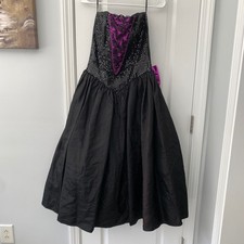 Vintage Gunne Sax Jessica McClintock 80s Prom Dress Black Purple Sequin Bow 9/10