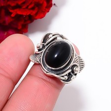 Black Onyx - Brazil Handmade Oxidised 925 Sterling Silver Ring S.6.5 R97911