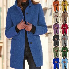 Women's Woolen Cardigan Casual Trench Jacket Loose Fleece Coat Outwear Plus Size