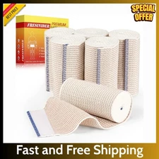 FRESINIDER Premium Elastic Bandage Wrap, 6 Pack 4" Cotton Latex Free Compression