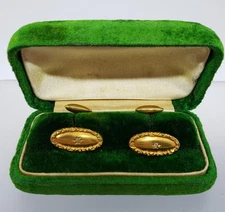18k Yellow Gold Diamond Accent Cufflinks French Cuff with Box Vintage