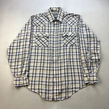 Vintage Levis Western Shirt Adult Large Tan Plaid Pearl Snap Cowboy Outdoor 80s