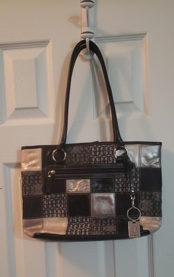 Vintage Giani Bernini Black & Silver Patchwork Tote   Y2K Aesthetic Shoulder Bag