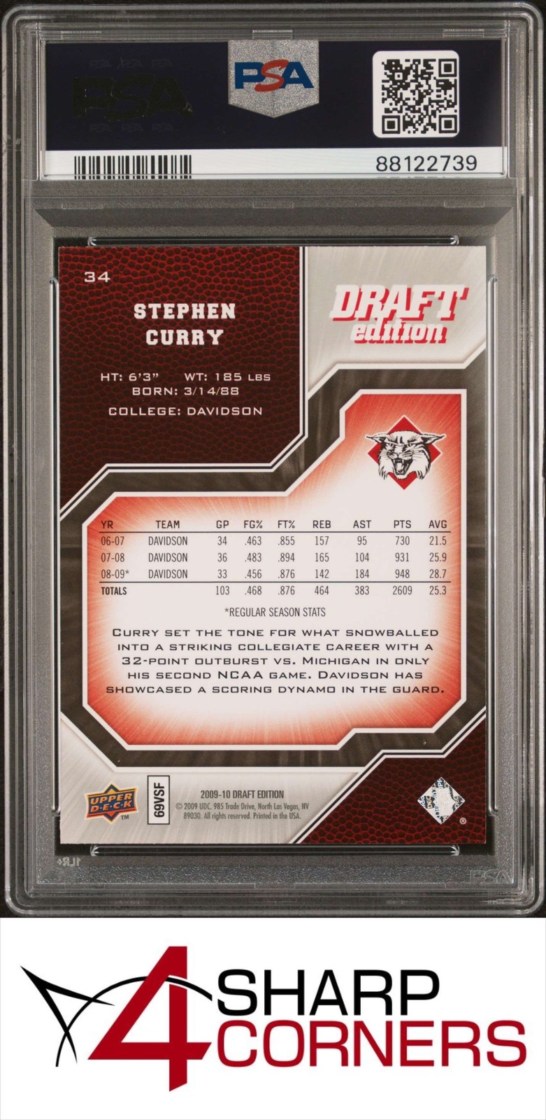 2009 UPPER DECK DRAFT EDITION #34 STEPHEN CURRY RC PSA 10 view 2