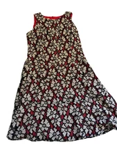 Anne Klein Sleeveless Lace Swing Dress Women Size 10 Red Black Floral Lined Zip