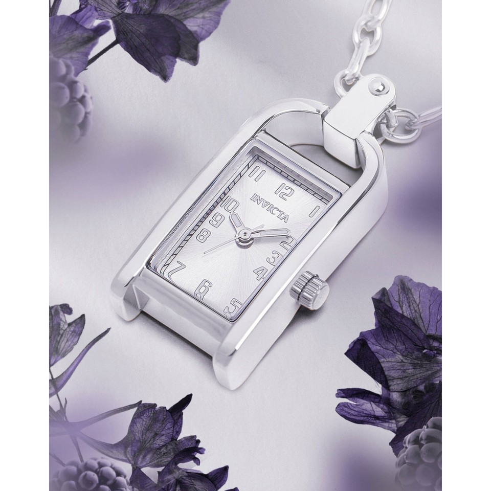 Invicta Women's Necklace Watch Mini Angel Silver Tone Rectangular Case ...