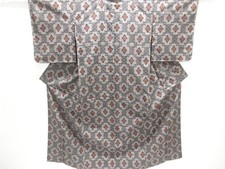 7647736: JAPANESE KIMONO / OSHIMA TSUMUGI / WOVEN FLOWER RHOMBUS