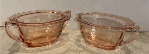 Vintage Anchor Hocking Princess Pink Depression Glass Creamer & Open Sugar Bowl