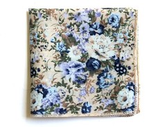 Blue Beige Floral 100 Cotton Pocket Square Handkerchief NEW 8 inches