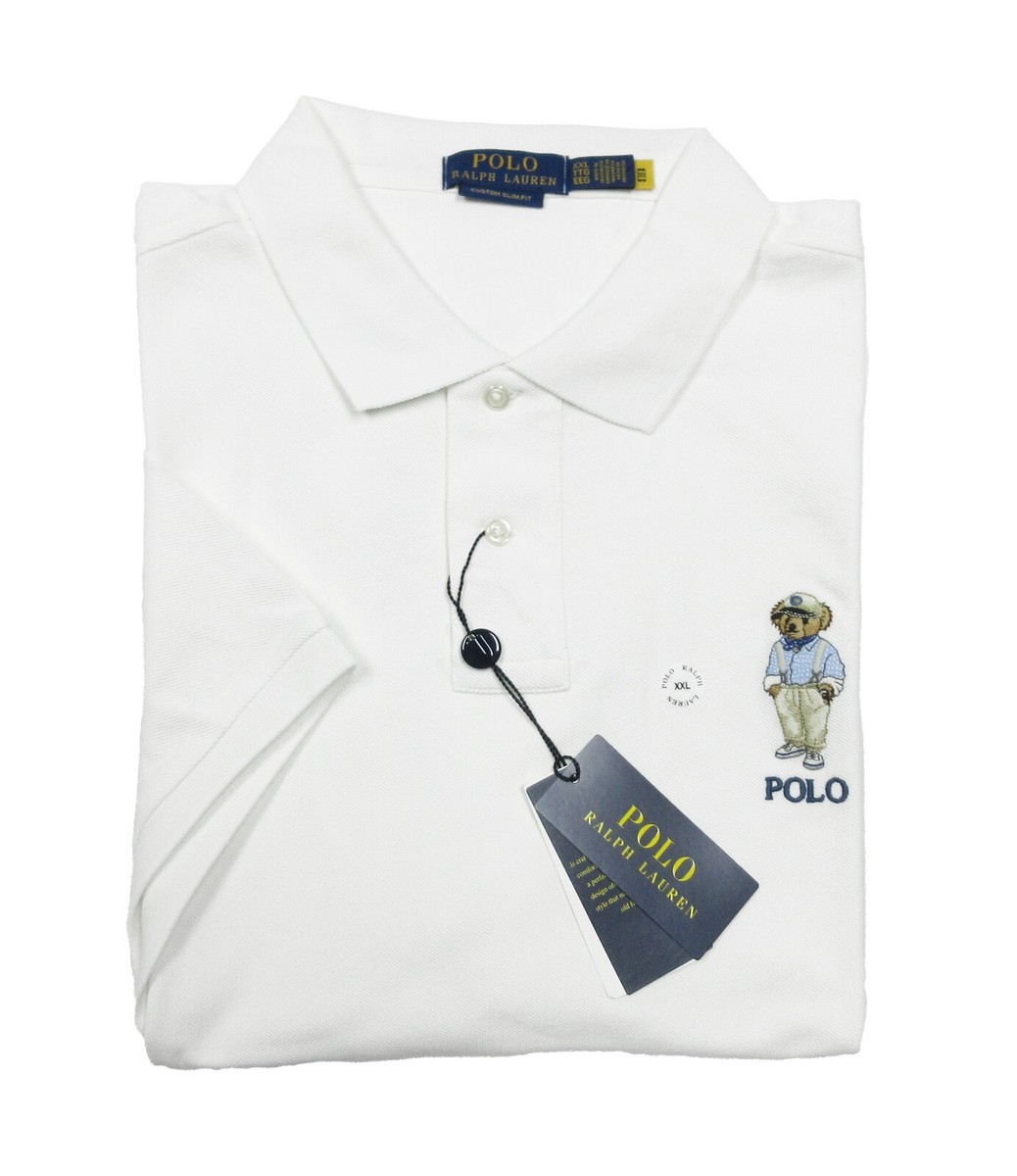 Polo Ralph Lauren Men's White Hemingway Bear Graphic Custom Slim Fit Polo  Shirt