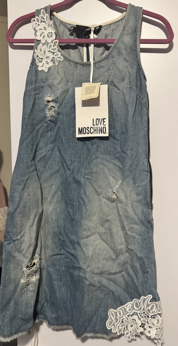 Love Moschino Jeans Dress Denim Sleeveless Knee Length Size 2/4 Small Nwt