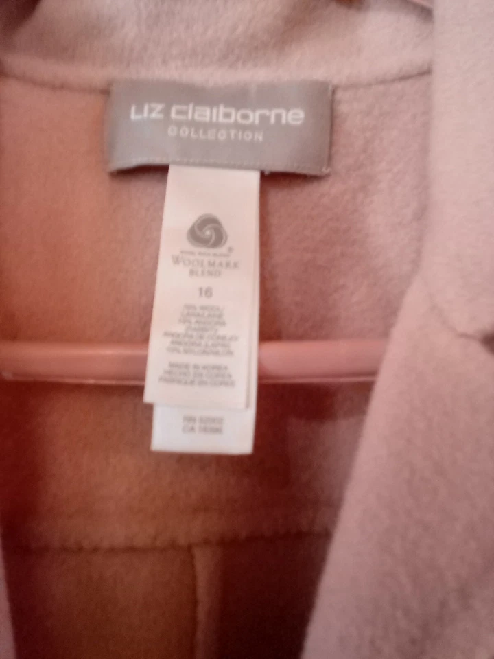Chaqueta Blazer Liz Claiborne Lana Angora Frente Abierto Talla 16 Rosa 24x29 Foto 3 de 4