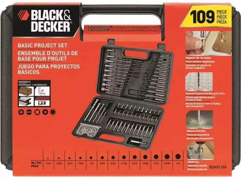 Black+Decker BDA91109 Combination Drill Bit Set, 109-Piece