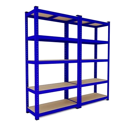 BRICOZONE Set da 2 scaffalature scaffale metallo e legno 5 ripiani alta portata 875 kg blu