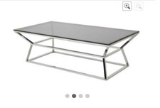 Chrome & Smoked Glass Mercury Coffee Table Black Grey Silver Metal RRP: £600