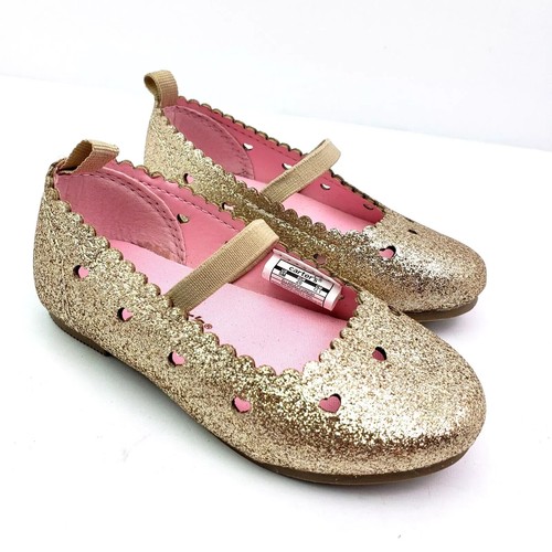 Carters Ellaria Little Girl Gold Glitter Slip On Dress Flats Shoes Size 8 M *NEW