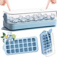 Ice Cube Tray, 21-Cubes, Ice Cube Tray with Lid and Bin, Easy Release, Qiuck Fi