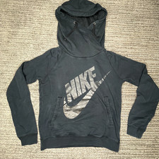 Nike Size S Women Girls Hoodie Pullover Rally Funnel Metal Foil Swoosh Black