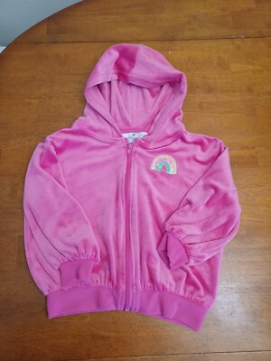 H&M Hooded Jacket For Toddler Girls Size 3/4T PINK With Sequin Rainbow HM