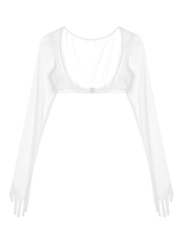 Damen Langarm Mesh Crop Top Handschuhe Bauchfrei Oberteil Festlich Party Club - 第 22/35 張圖片