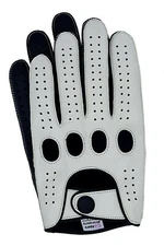 Riparo Reverse Stitched Touchscreen Texting Leather Driving Gloves - White/Black