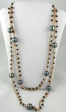 Honora Cultured Black Pearl 9.0mm and Black Spinel 36" Bronze Necklace