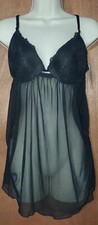 NEW Jessica Simpson Size L Black Mesh Lace Sheer Baby Doll Nightgown Sexy Hot