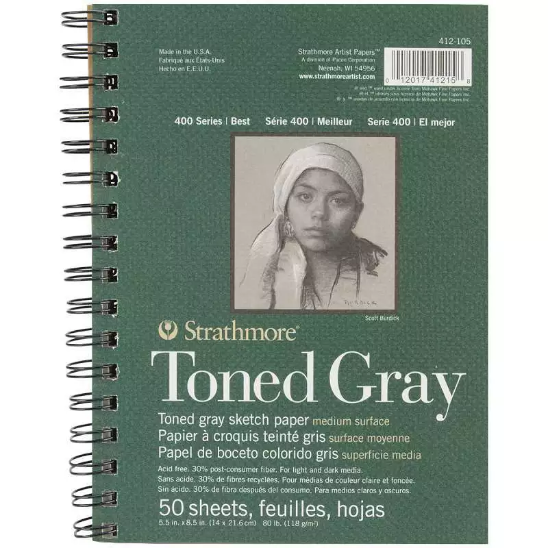 Strathmore Toned Sketch Spiral Paper Pad 5.5"X8.5" Gray 50 Sheets