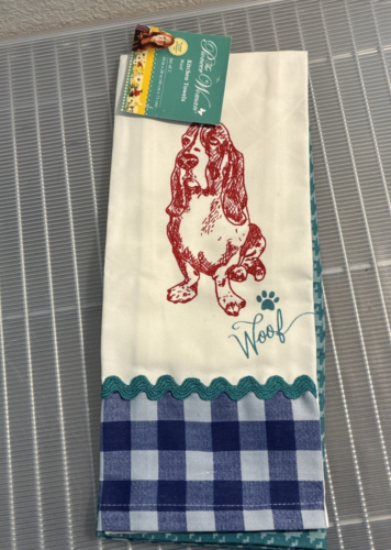 The Pioneer Woman Red Charlie Basset Hound Woof Kitchen Towels 2 Pc Blue Plaid