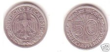 50 Pfennig Nickel Coin Weimar Republic 1931 F