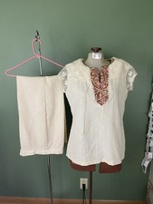 Vintage Tunic Top Blouse Hippie Boho Shirt Palazzo Pant Prairie Cottage Core Set