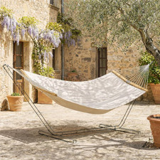 Double Hammock 2-Person Swing Bed Padded with Spreader Bars Cream White