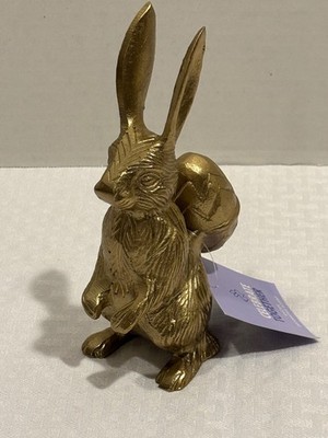 Gold Colored Metal Easter Bunny Rabbit w/Egg Decor 7.5'' Made in India BRAND NEW