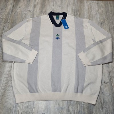 Adidas Rolling Links Long Sleeve Polo Shirt White/Grey Mens Size L