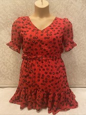 Express Dress. Red With Black Flowers And Ruffle Trim. Size Small.