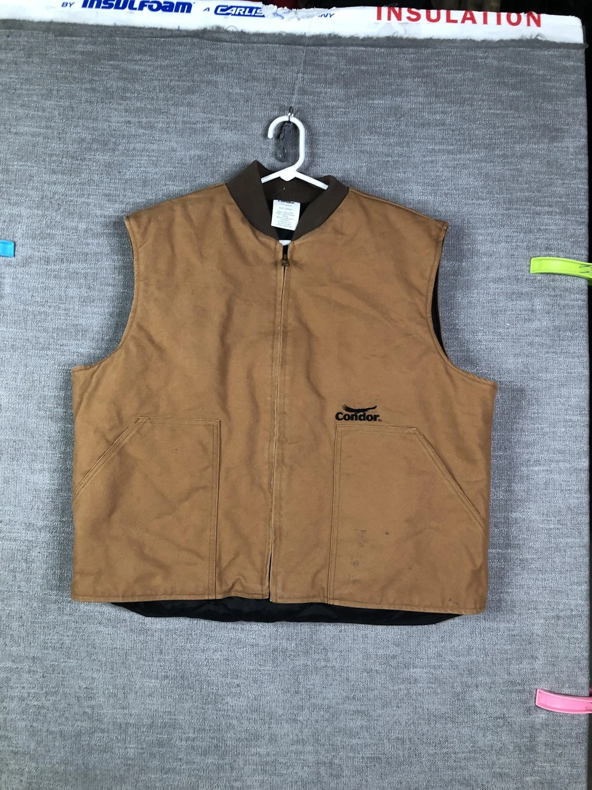 Condor Work Vest Mens Large Brown Canvas Insulated Zip Front Grainger Workwear