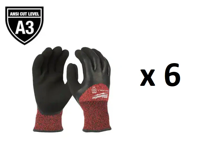 *6 PAIRS* Milwaukee XL Red Latex Level 3 Cut Resistant Insulated Work Gloves