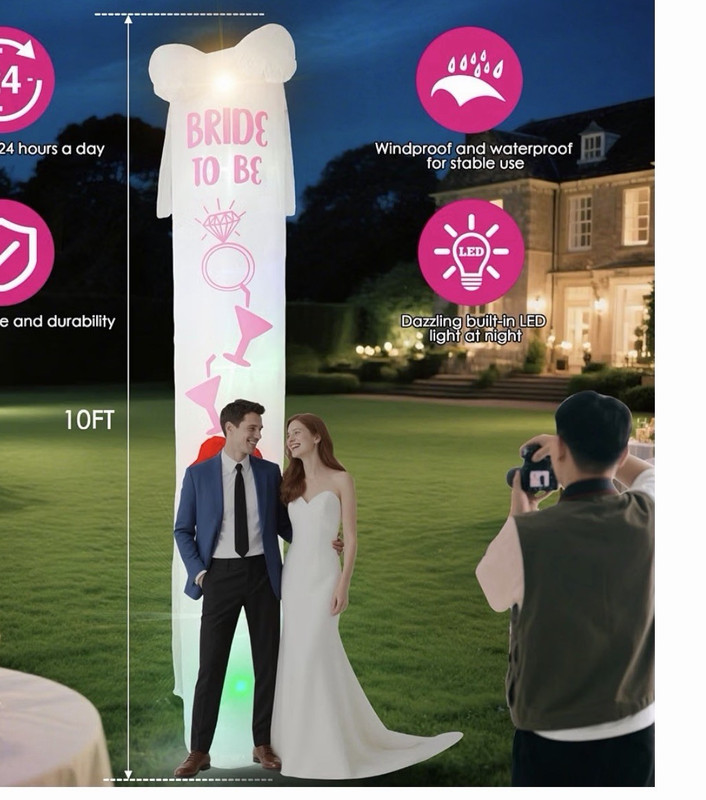 10FT "Bride To Be" LED Inflatable Wedding Backdrop Pillar, White