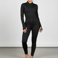 Aerie Offline Medium Black Jumpsuit One Piece Long Sleeve Zip Up Stretch Unitard